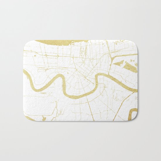 New Orleans White and Gold Map Bath Mat