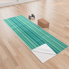 [ Thumbnail: Aquamarine and Dark Cyan Colored Stripes Pattern Yoga Towel ]