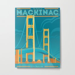 The Mighty Mac - Michigan Mackinac Bridge Vintage-Inspired Travel Art Metal Print | Vintage, Digital, Architecture, Landscape, Illustration, Typography, Travel, Graphicdesign 