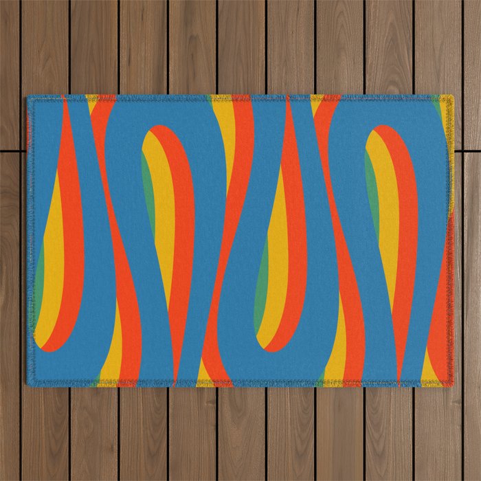Pop Swirl Wavy Abstract Line Pattern Colorful Bright Blue Red Yellow Green Outdoor Rug
