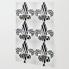 Black and White Zebra Stripe Fleur De Lis Wallpaper