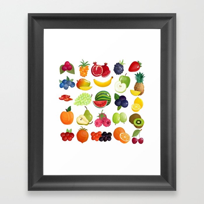 Bright fruit and berry mix Framed Art Print