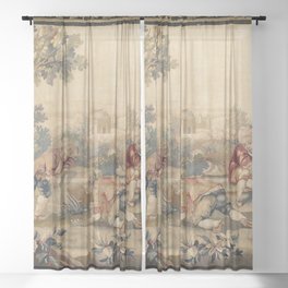 Aubusson  Antique French Tapestry Print Sheer Curtain