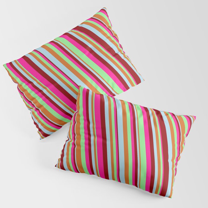 Eye-catching Deep Pink, Light Green, Chocolate, Light Blue & Dark Red Colored Lines/Stripes Pattern Pillow Sham