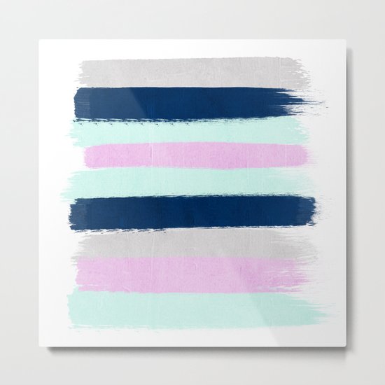 Minimal painted stripes pattern bright happy gender neutral colors Metal Print