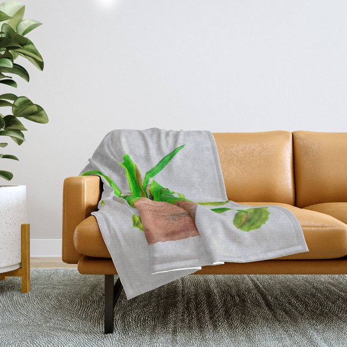 Tropical pitcher plant watercolor Throw Blanket