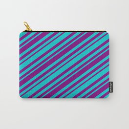 [ Thumbnail: Purple and Dark Turquoise Colored Lines/Stripes Pattern Carry-All Pouch ]