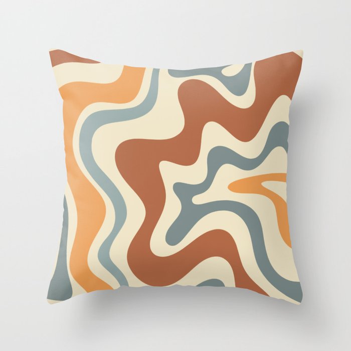 Retro Liquid Swirl Abstract Pattern in Slate Blue Orange Rust Throw Pillow