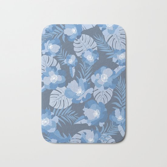 Tropical Leaves and Flowers Bath Mat