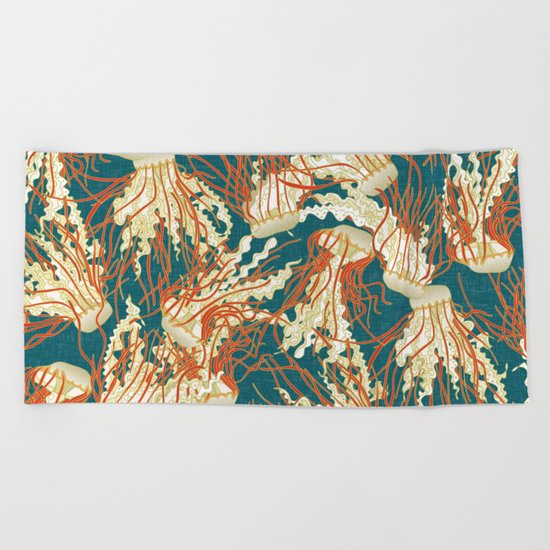 jellyfish blue Beach Towel