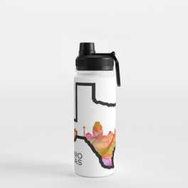 Texas State Map with San Antonio Skyline Water Bottle