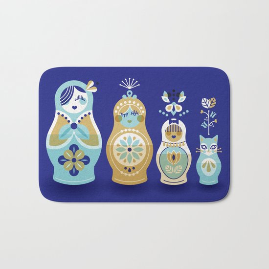 Russian Nesting Dolls – Navy Bath Mat