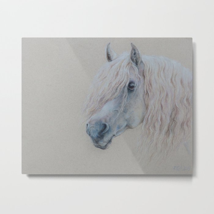GRAY HORSE head Pony portrait Pastel drawing Equestrian Metal Print