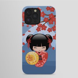 Japanese Red Sakura Kokeshi Doll on Blue iPhone Case | Drawing, Cute, Kawaii, Geisha, Sakura, Japan, Doll, Digital, Red, Kokeshi 