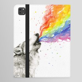 Wolf Howling Rainbow Watercolor iPad Folio Case
