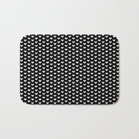 White Hearts on Black Bath Mat