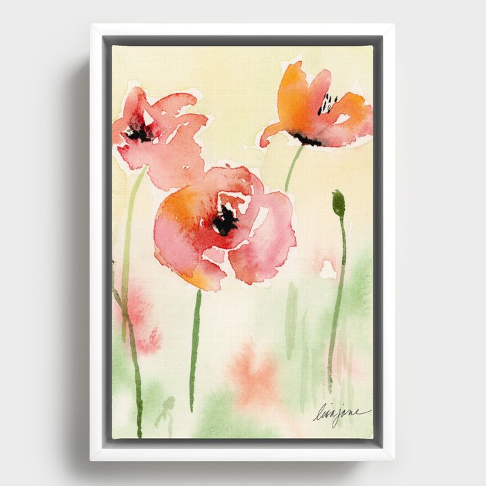 Coral Poppy Field Abstract Floral Framed Canvas by Lisa Jane Art Co ...