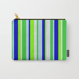 [ Thumbnail: Colorful Powder Blue, Blue, Chartreuse, Lavender & Lime Green Colored Lines Pattern Carry-All Pouch ]