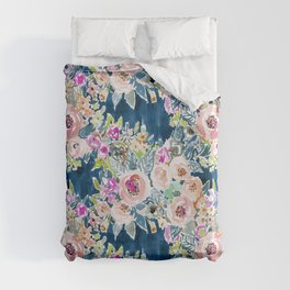 NAVY SO LUSCIOUS Colorful Watercolor Floral Duvet Cover