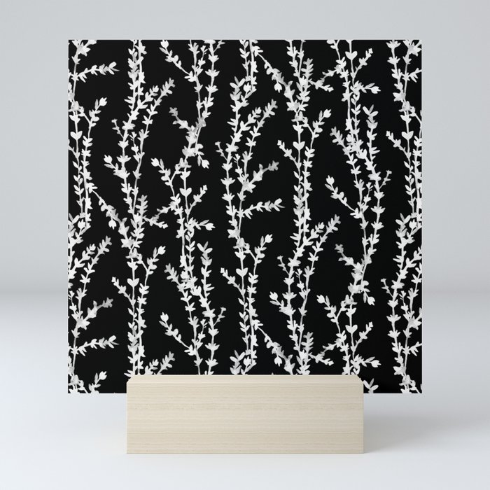 Vines (white on black, large pattern) Mini Art Print