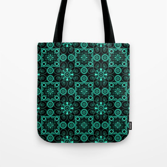 Retro . Black turquoise ornament . Tote Bag
