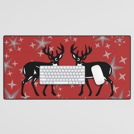 Two Reindeer with silver Stars - red Christmas Design Desk Mat