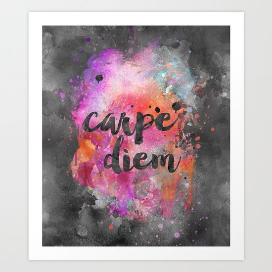 Carpe diem colorful watercolor handlettering Art Print