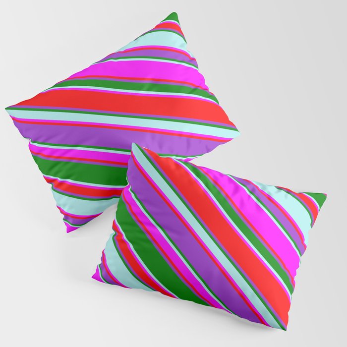 Eyecatching Fuchsia, Red, Dark Orchid, Green & Turquoise Colored Lined Pattern Pillow Sham