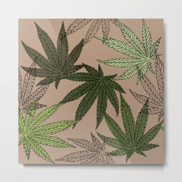 cannabis weed marihuana leaves botanical plants brown Metal Print