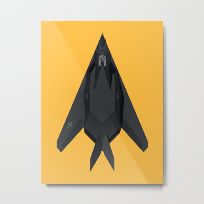 F-117 Nighthawk Stealth Jet Aircraft - Yellow Metal Print