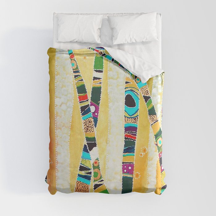 Runk Trees Birch Forest with Nest Duvet Cover