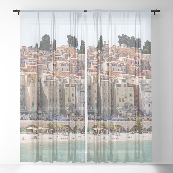 Colorful Village Of Menton, France Photo | Houses of Europe Beach Art Print | Summer Travel Photography Sheer Curtain