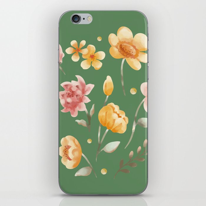 Wild Flower Garden Folk Illustration Green iPhone Skin