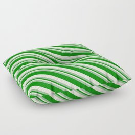 [ Thumbnail: Dark Sea Green, Green & Beige Colored Stripes/Lines Pattern Floor Pillow ]