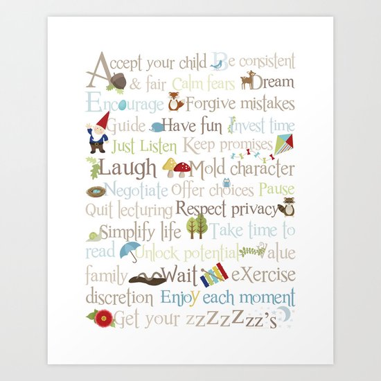 ABCs of Parenting - Woodland Art Print