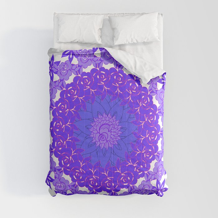 Shades Of Purple And Green Mandala Floral Design Comforter