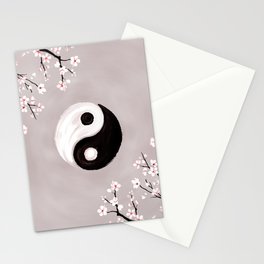 Yin Yang and Sakura Blossom Stationery Card
