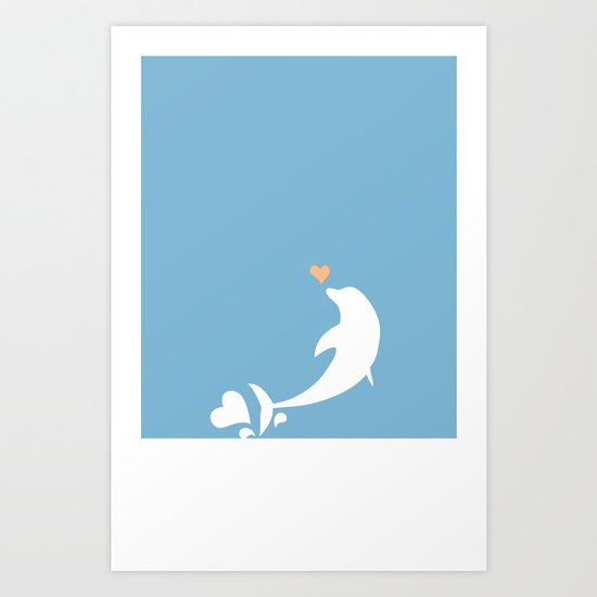 Ocean Dolphin Blue Heart Love Art Print