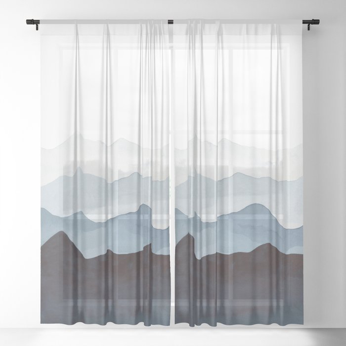 Indigo Mountains Landscape Sheer Curtain
