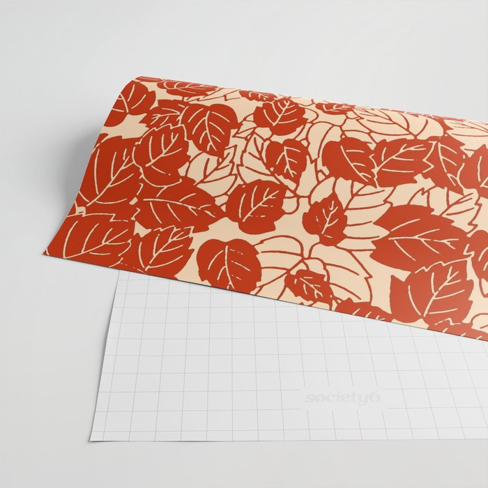 Japanese Leaf Print, Mandarin Orange Wrapping Paper by mm gladden