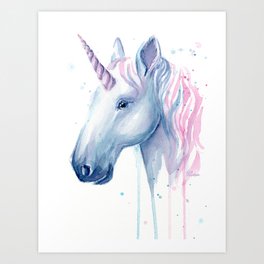 Blue Pink Unicorn Art Print