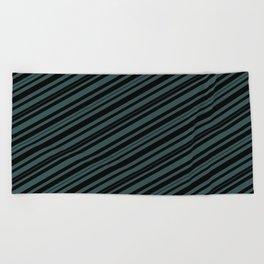 [ Thumbnail: Black and Dark Slate Gray Colored Pattern of Stripes Beach Towel ]