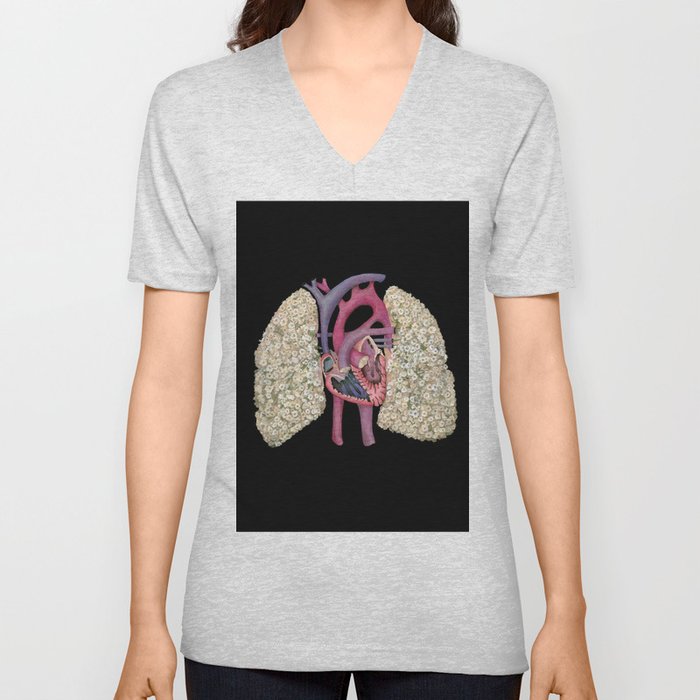 Fetal Heart with Baby's Breath Lungs V Neck T Shirt