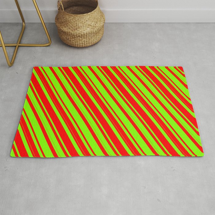 Chartreuse & Red Colored Lines Pattern Rug