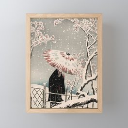 Ukiyo-e Snowing Day, Woman With Umbrella Framed Mini Art Print