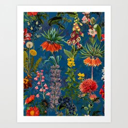 Vintage & Shabby Chic - Blue Midnight Spring Botancial Flower Garden Art Print