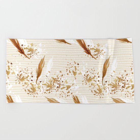 Feather peacock gold #3 Beach Towel
