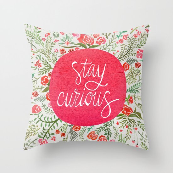 Stay Curious – Pink & Green Throw Pillow