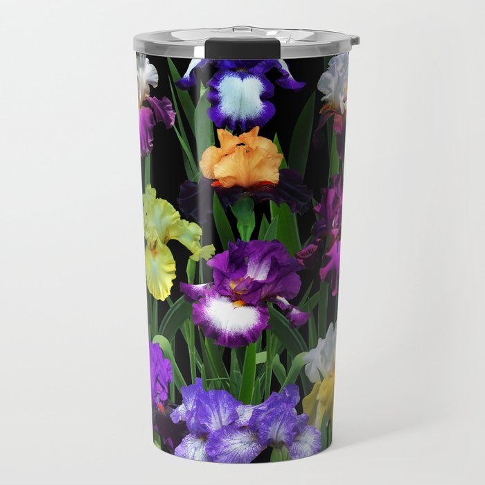 Iris Garden - on black Travel Mug