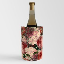Vintage & Shabby Chic Pink Dark Floral Roses Lilacs Flowers Watercolor Pattern Wine Chiller